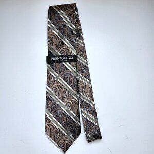 Pronto Uomo Couture Paisley Necktie Men's Silver & Gold 100% Silk Tie New